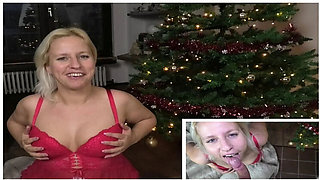 Boris Schwarz fucks blonde milf under Christmas tree - hardcore German amateur POV with cum in mouth