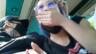 Blowjob and fucking with creampie in public service bus