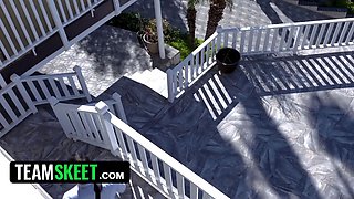 Submissive red haired with Huge Tits Scarlett Snow welcomes her hubby with a leash on - teamskeet