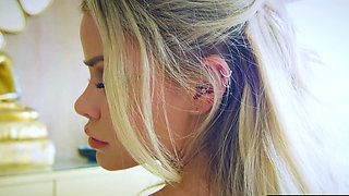 Busty petite blonde MILF bombshell strip