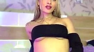 Saffy British blond teasing solo stocking heel show