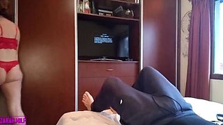 Stepmom Zarah Milf caught by stepson spying, fucks his ass in bathroom while stepdad watches