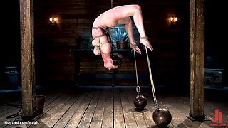 Slave in inverted hogtie suspension