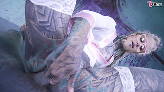 Glasses wearing Tattooed Girl loves the Tattooed Dick Fucking DP and Facial