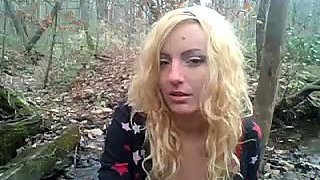 Outdoor anal solo and masturbating blonde