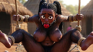 African Black Hairy Woman in Bondage - Waiting to Be Fucked by Tribe