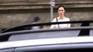 Blonde Amateur Takes Facial Outdoors In Public