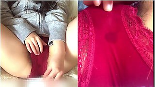 Hairy Amateur Taking Masturbation Selfie On 2 Screenswet Panties And Crack