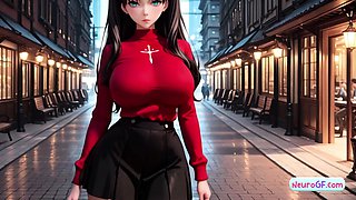 Big tits anime brunette rides hard and gets messy creamy cum