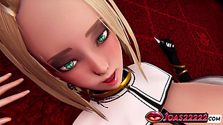 Anime Girl Kihara in Black Suit 3D Hentai - Fingering Her Pussy on the Floor, Ass Licking, Double Hole Vibrator for Squirt
