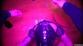 Rough BDSM: Stripper AnaKatana Lap Dance & Throatjob in Latex Hood Bondage