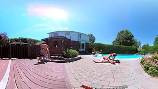 Sexy Shana and wild Heidi in a steamy bikini fling with a raunchy four-way orgy by the pool