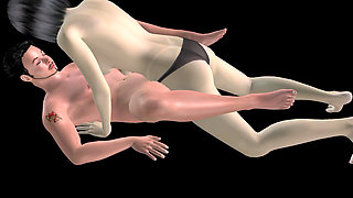 Animated 3D Porn - Beautiful Girl Strap on Fucks Asian Man Then Double Dildo Doggy