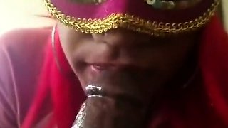 Masked Ebony Amateur Gives Blowjob and Swallows