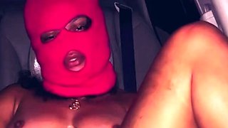 Oiled and masked slut freaky car masturbation