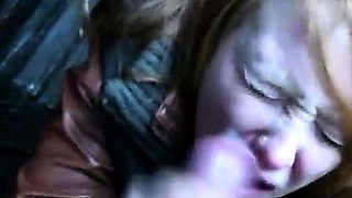 Redhead Amateur BlowJob in Public with a Facial Finish