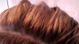 Busty curly brunette with big boobs fucks on couch