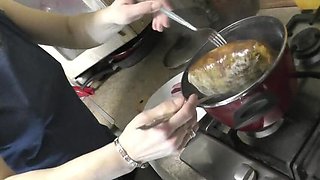 Sexy MILF Wife in Stockings & Heels Teases with No Panties - Big Ass & Shaved Pussy Closeup