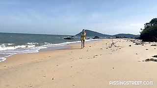 Gorgeous outdoor pissing with a long-legged redhead Sakura Hell