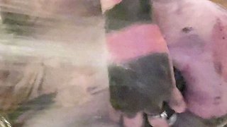 Ebony girl showers her big ass amp masturbating