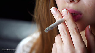 Soft Russian Beauty Smoking Cigarette Calm Moments
