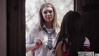 Large-breasted cheerleader have intercourse lesbian classmate