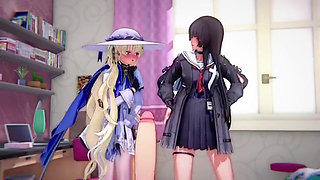 Wuthering Waves- Chisa X Phoebe FFM Rough Sex BDSM - 3D Hentai Animations