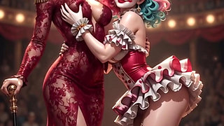 Anime circus strip ring leader clown and acrobat sexy circus show