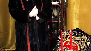 Outdoor solo masturbation scene with curly blonde