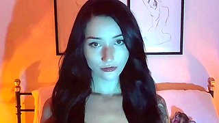 Cute babe in sexy lingerie masturbates with her pink dildo