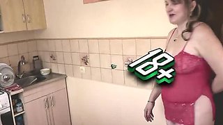 Mature MILF and Young Virgin Girl Kissing in Kitchen - Lesbian Nudist Homemade HD