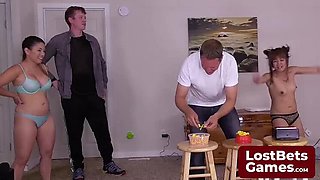 Busty Teen Foursome Strips After Losing Boomsticks Game