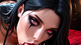 Obsidian Goth in Tight Black Latex Devours Cock on Red Bed