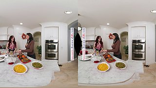 Thanksgiving threesome with two MILF girlfriends: Jessica Ryan and Reagan Foxx get down and dirty with their neighbor's big cock