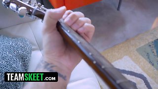 Step sisters Demi Sutra & evelin stone take turns sucking and riding bf's big shaft - teamskeet