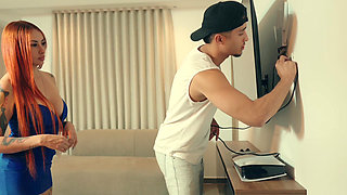 Latina redhead calls technician for vaginal maintenance