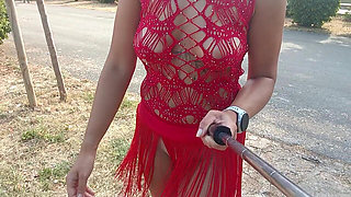 Public Flashing of Pussy and Tits in a Lace Outfit