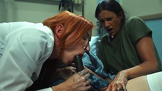 Asian nurse MILFs indulge in a steamy lesbian encounter wearing their sexy uniforms