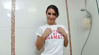 Playful Darkhaired Beauty with Perky Tits Jess West Likes Naughty Games in the Shower