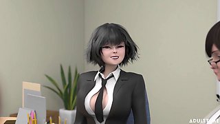 Fake tits bounce in hot lesbian office encounter