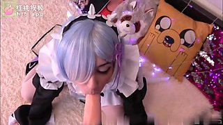 Maid In Cosplay Blue Hair Sex