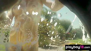 Bubble covered ebony mommy and GFs worked