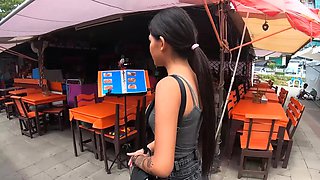 Petite amateur Asian teen with her boyfriend out for lunch