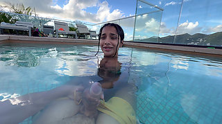 Busty India Gives an Amazing Blowjob in the Hotel Pool to Everyone's Glass- Yasmina Khan