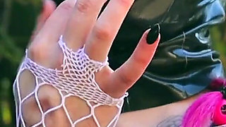 Rubber latex fishnet kitty pussy play