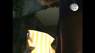 Blonde babe gets doggystyle fucked and fingered outside