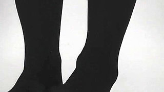 Mistress Cleo in Pantyhose Trample His Slave to Orgasm