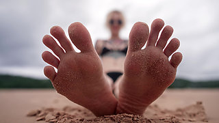 Worship My Feet on Public Beach and Get My Permission to Cum