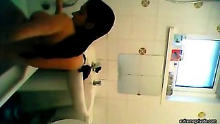 Latina step sister showers with the door open