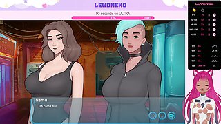 LewdNeko the VTuber showcases solo fun in Sleeve Shock with big tits and cyberpunk flair